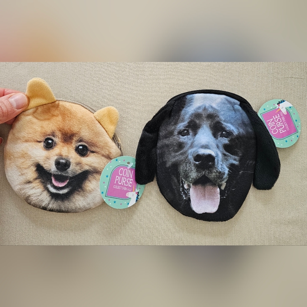 NWT Lot of 2 Pomeranian and Black Lab / Labrador Coin Purses